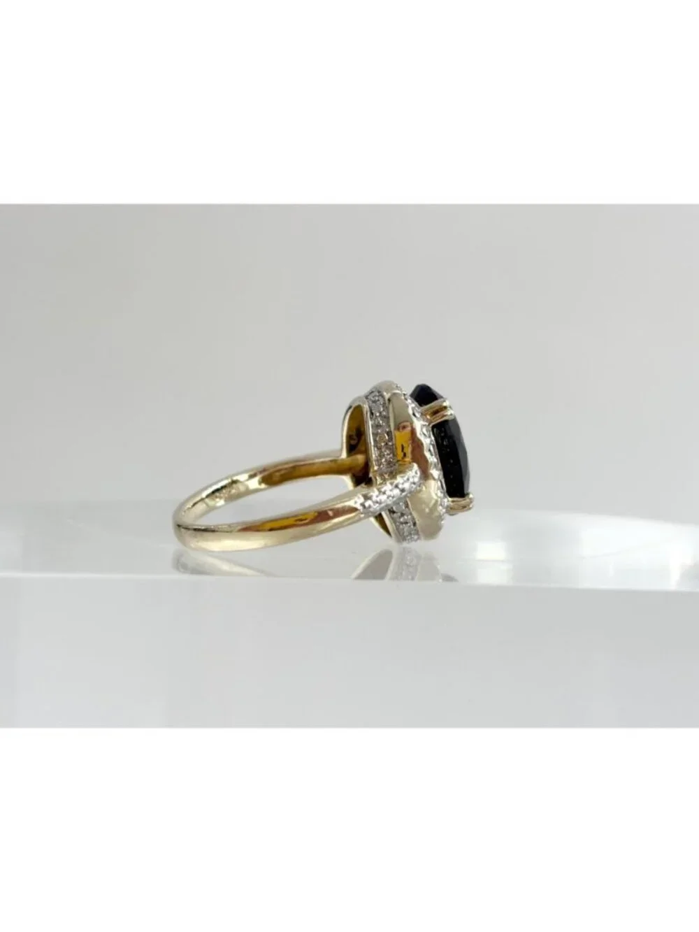 Jumbo Black Onyx Vermeil Gold Overlay Sterling Silver 925 Vintage Ring - sz 10